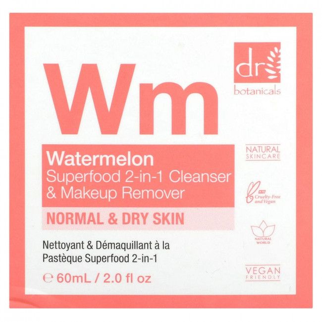 Dr. Botanicals, Очищающее средство и средство для снятия макияжа 2 в 1 Watermelon Superfood, 60 мл (2 жидк. Унции) (Товар снят с продажи)