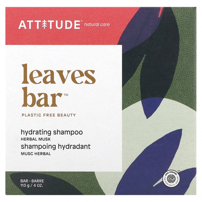 ATTITUDE, Leaves Bar, увлажняющий батончик с шампунем, травяной мускус, 113 г (4 унции) ATTITUDE, Leaves Bar, увлажняющий батончик с шампунем, травяной мускус, 113 г (4 унции)