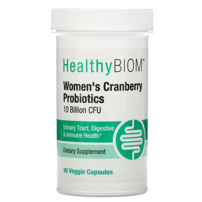 HealthyBiom, Пробиотики с клюквой для женщин, 10 млрд КОЕ, 90 растительных капсул HealthyBiom, Пробиотики с клюквой для женщин, 10 млрд КОЕ, 90 растительных капсул