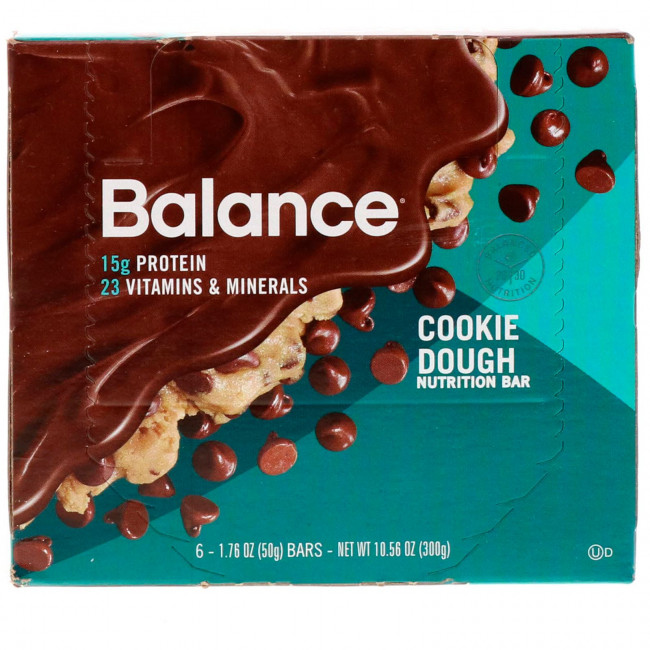 Balance Bar, Батончик Здорового Питания, печенье Тесто, 6 баров, 1,76 унции (50 г) каждый Balance Bar, Батончик Здорового Питания, печенье Тесто, 6 баров, 1,76 унции (50 г) каждый