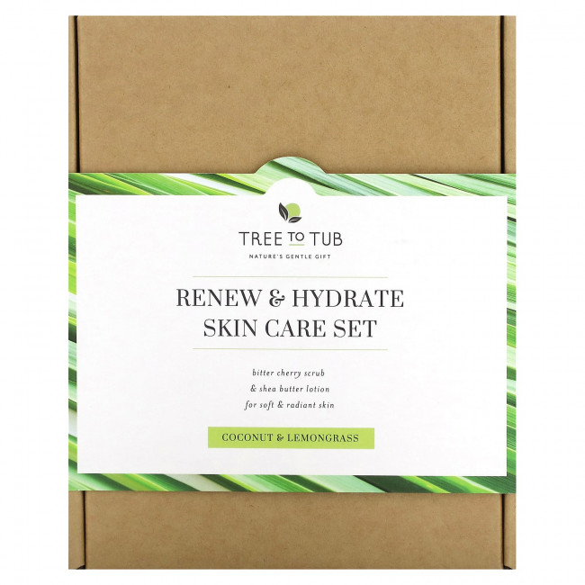Tree To Tub, Renew & Hydrate Skin Care Set, кокос и лемонграсс, набор из 2 предметов Tree To Tub, Renew & Hydrate Skin Care Set, кокос и лемонграсс, набор из 2 предметов
