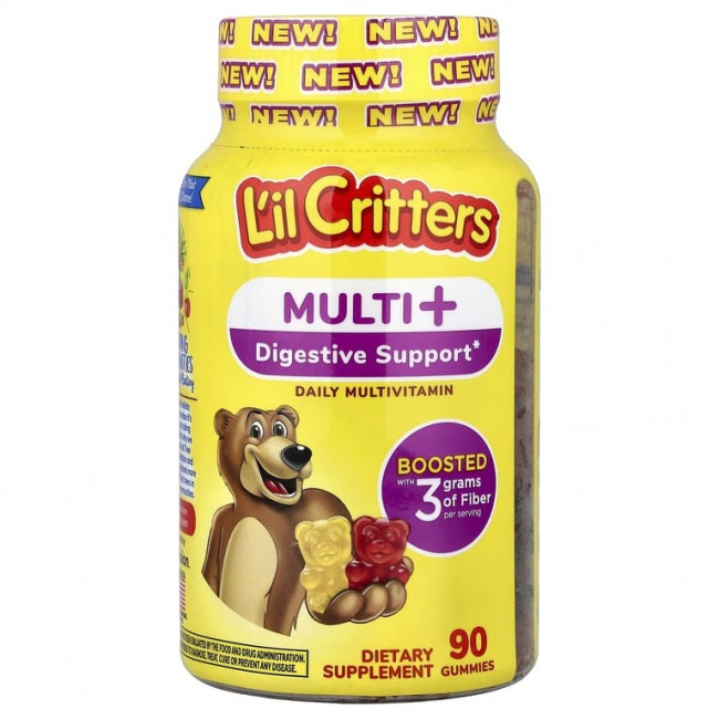 L'il Critters, мультивитамины для поддержки пищеварения, для ежедневного приема, жевательные мультивитамины, жевательная вишня, апельсиновый сок, 90 жевательных таблеток L'il Critters, мультивитамины для поддержки пищеварения, для ежедневного приема, жевательные мультивитамины, жевательная вишня, апельсиновый сок, 90 жевательных таблеток
