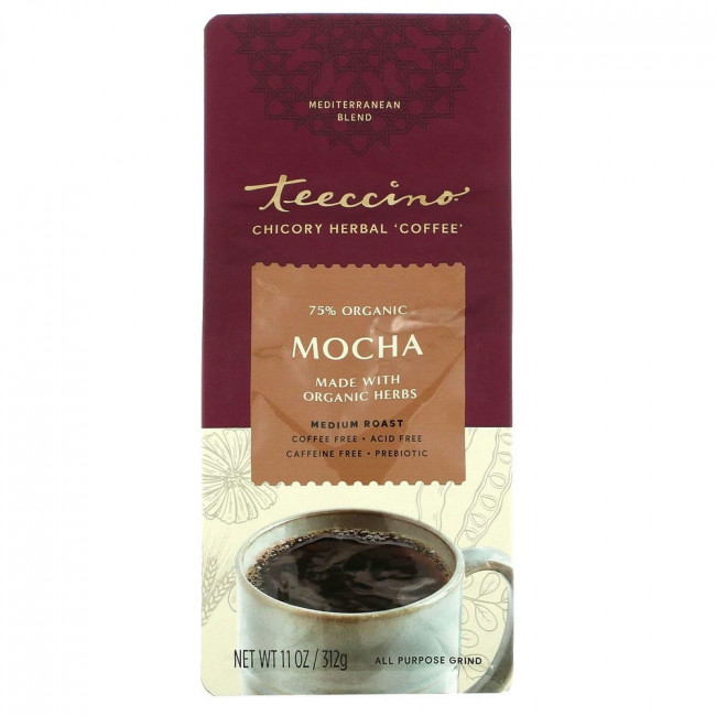 Teeccino, травяной кофе из цикория, мокка, средней прожарки, без кофеина, 312 г (11 унций) Teeccino, травяной кофе из цикория, мокка, средней прожарки, без кофеина, 312 г (11 унций)