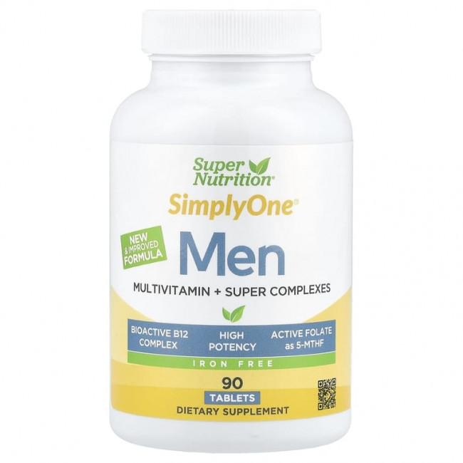 Super Nutrition, SimplyOne®, мультивитамины для мужчин, с комплексом суперадаптогенов, зеленью, специями, антиоксидантами и витамином C, без железа, 90 таблеток Super Nutrition, SimplyOne®, мультивитамины для мужчин, с комплексом суперадаптогенов, зеленью, специями, антиоксидантами и витамином C, без железа, 90 таблеток