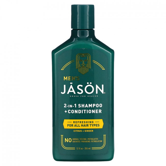 Jason Natural, Для мужчин, шампунь и кондиционер 2 в 1, для всех типов волос, цитрус и имбирь, 355 мл (12 жидк. Унций) Jason Natural, Для мужчин, шампунь и кондиционер 2 в 1, для всех типов волос, цитрус и имбирь, 355 мл (12 жидк. Унций)