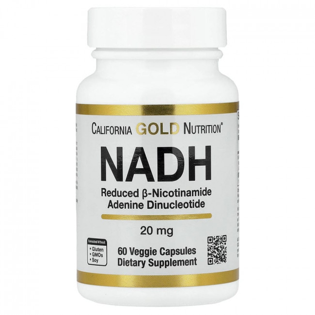 California Gold Nutrition, NADH, 20 мг, 60 вегетарианских капсул