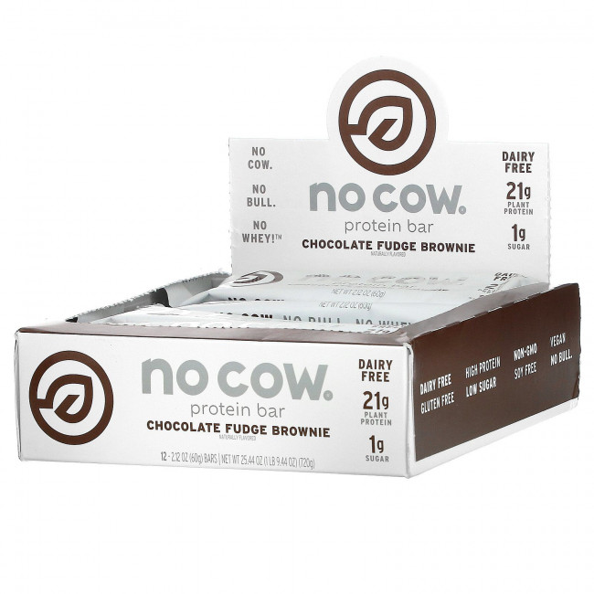 No Cow, Протеиновый батончик, брауни с шоколадной помадкой, 12 батончиков по 60 г (2,12 унции) No Cow, Протеиновый батончик, брауни с шоколадной помадкой, 12 батончиков по 60 г (2,12 унции)