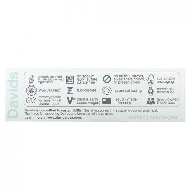 Davids Natural Toothpaste, Premium Toothpaste, Sensitive + Whitening, Natural Peppermint, 1.75 oz (50 g)