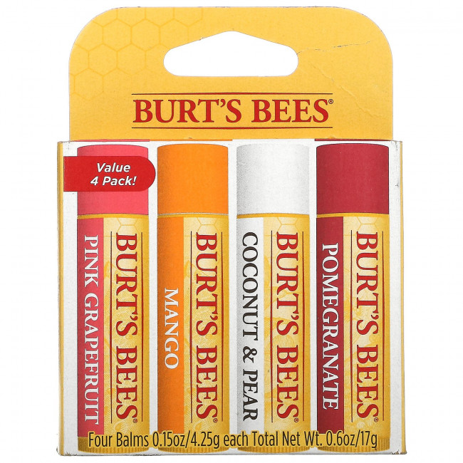 Burt's Bees, Увлажняющие бальзамы для губ, суперфрукты, 4 шт. В упаковке, 4,25 г (0,15 унции) Burt's Bees, Увлажняющие бальзамы для губ, суперфрукты, 4 шт. В упаковке, 4,25 г (0,15 унции)