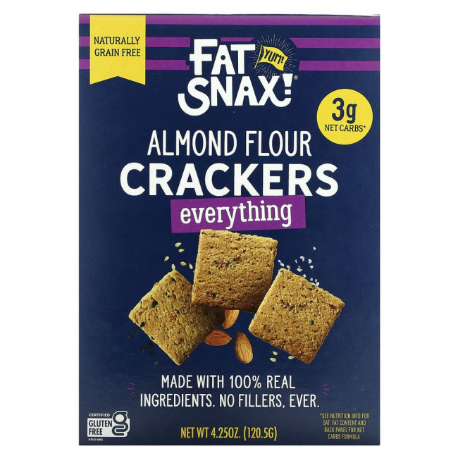 Fat Snax, Крекеры из миндальной муки, все, что угодно, 120,5 г (4,25 унции) Fat Snax, Крекеры из миндальной муки, все, что угодно, 120,5 г (4,25 унции)