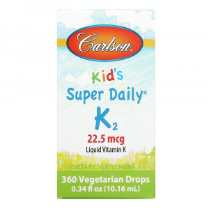 Carlson Labs, Super Daily K2 для детей, 22,5 мкг, 10,16 мл (0,34 жидк. унций)