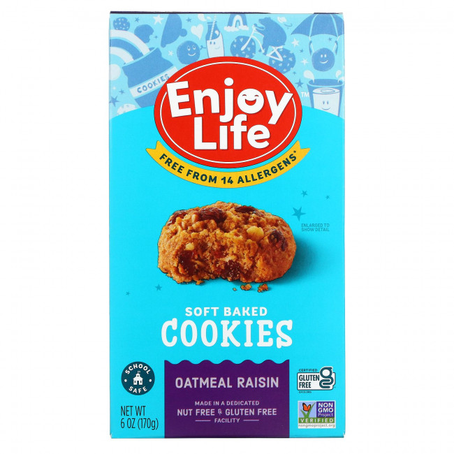 Enjoy Life Foods, Мягкое печенье, овсянка с изюмом, 170 г (6 унций) Enjoy Life Foods, Мягкое печенье, овсянка с изюмом, 170 г (6 унций)