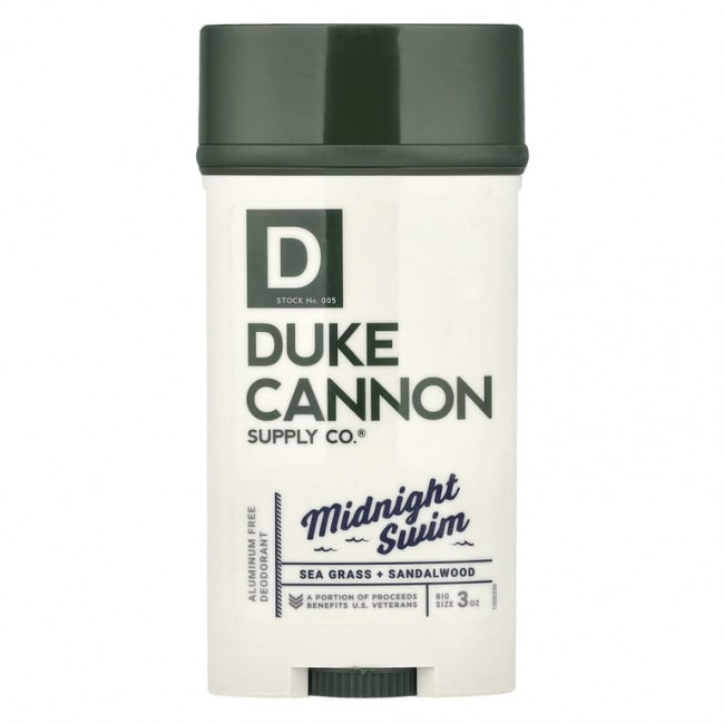 Duke Cannon Supply Co., Дезодорант без алюминия, Midnight Swim, морская трава и сандал, 85 г (3 унции) (Товар снят с продажи) Duke Cannon Supply Co., Дезодорант без алюминия, Midnight Swim, морская трава и сандал, 85 г (3 унции) (Товар снят с продажи)