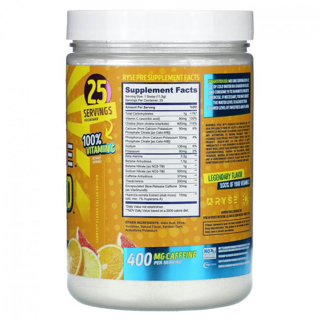 Ryse Supps, Pre-Workout, Sunny D, оригинальный вкус, 280 г (9,9 унции)