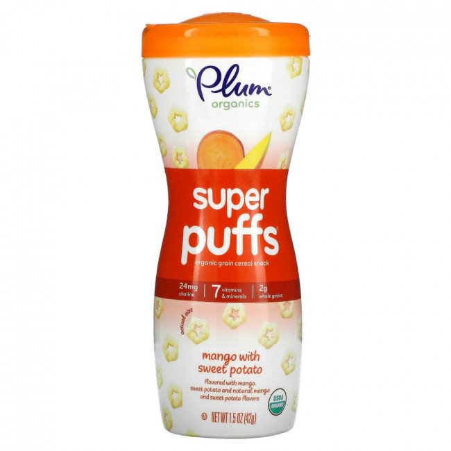 Plum Organics, Super Puffs, снек из органических злаков, манго и батат, 42 г (1,5 унции) Plum Organics, Super Puffs, снек из органических злаков, манго и батат, 42 г (1,5 унции)