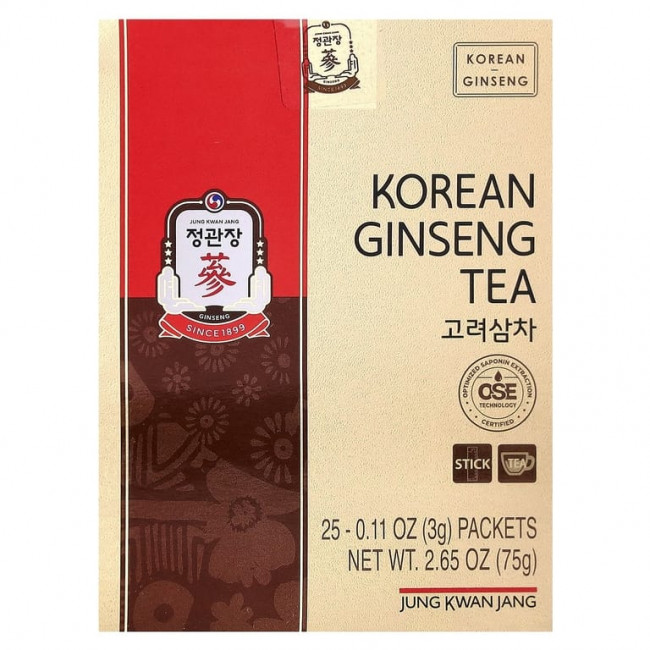 JungKwanJang, корейский чай с женьшенем, 25 пакетиков по 3 г (0,11 унции)