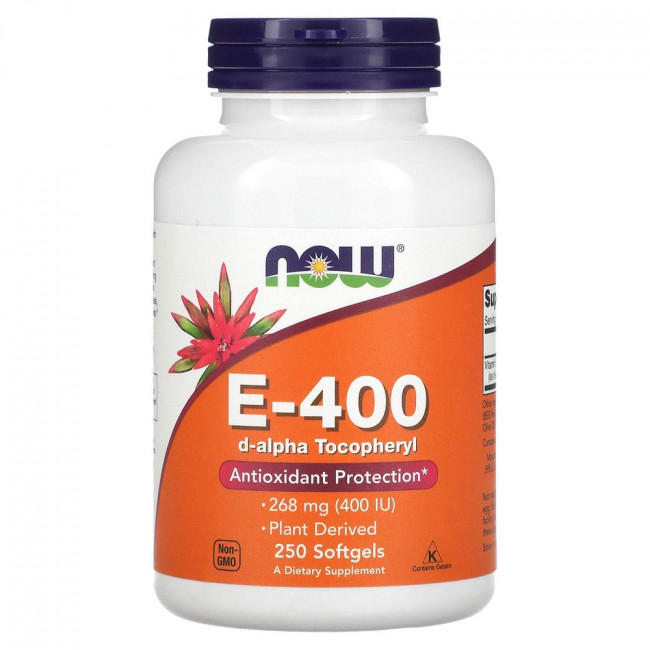NOW Foods, натуральный витамин E-400, 268 мг, 250 капсул NOW Foods, натуральный витамин E-400, 268 мг, 250 капсул