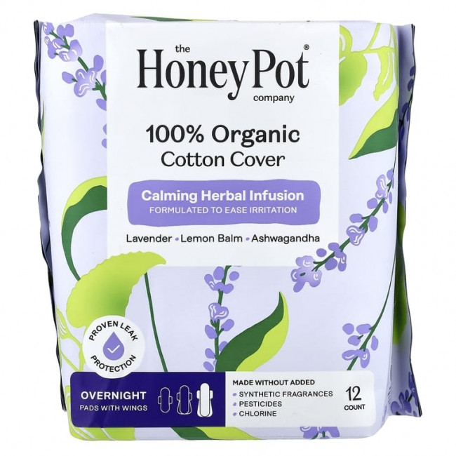 The Honey Pot Company, органический успокаивающий травяной настой, подушечки с крылышками, для ночного ухода, 12 штук The Honey Pot Company, органический успокаивающий травяной настой, подушечки с крылышками, для ночного ухода, 12 штук