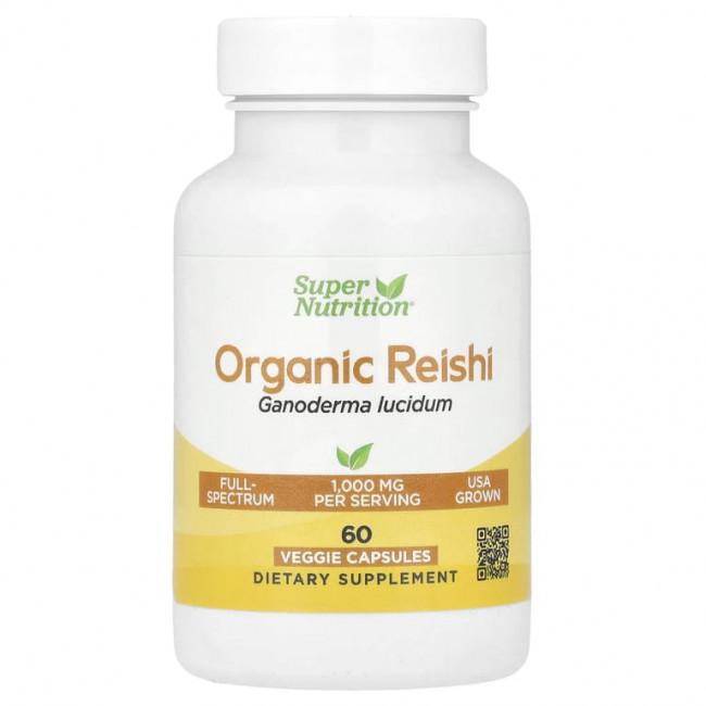 Super Nutrition, органический гриб рейши, 1 г, 60 растительных капсул (0,5 г в 1 капсуле) (Товар снят с продажи) Super Nutrition, органический гриб рейши, 1 г, 60 растительных капсул (0,5 г в 1 капсуле) (Товар снят с продажи)