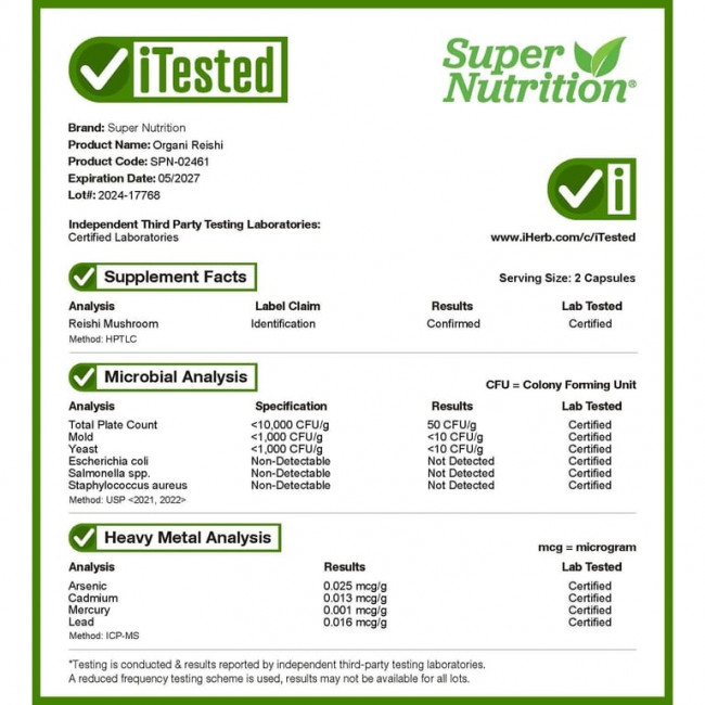 Super Nutrition, органический гриб рейши, 1 г, 60 растительных капсул (0,5 г в 1 капсуле) (Товар снят с продажи) Super Nutrition, органический гриб рейши, 1 г, 60 растительных капсул (0,5 г в 1 капсуле) (Товар снят с продажи)