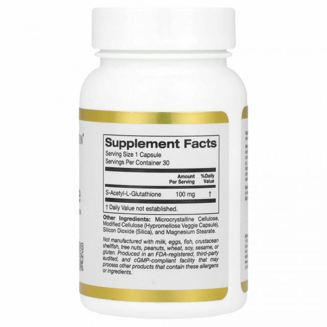 California Gold Nutrition, S-ацетил-L-глутатион, 100 мг, 30 растительных капсул California Gold Nutrition, S-ацетил-L-глутатион, 100 мг, 30 растительных капсул