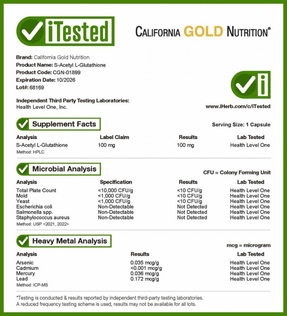 California Gold Nutrition, S-ацетил-L-глутатион, 100 мг, 30 растительных капсул California Gold Nutrition, S-ацетил-L-глутатион, 100 мг, 30 растительных капсул