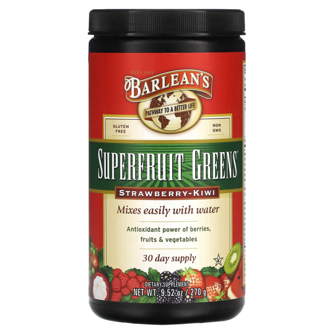 Barlean's, Superfruit Greens, клубника и киви, 270 г (9,52 унции) Barlean's, Superfruit Greens, клубника и киви, 270 г (9,52 унции)