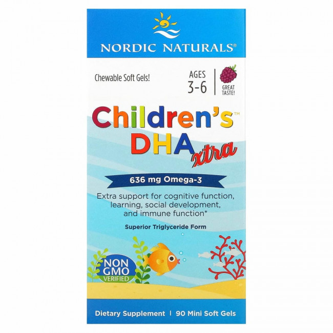 Nordic Naturals, Children's DHA Xtra, для детей от 3 до 6 лет, ягодный вкус, 636 мг, 90 мини-таблеток Nordic Naturals, Children's DHA Xtra, для детей от 3 до 6 лет, ягодный вкус, 636 мг, 90 мини-таблеток