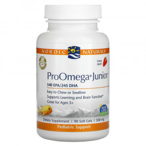 Nordic Naturals, ProOmega Junior, клубничный вкус, 340 мг, 90 мягких таблеток Nordic Naturals, ProOmega Junior, клубничный вкус, 340 мг, 90 мягких таблеток
