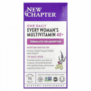 New Chapter, 40+ Every Woman's One Daily, витаминный комплекс на основе цельных продуктов для женщин старше 40 лет, 96 вегетарианских таблеток