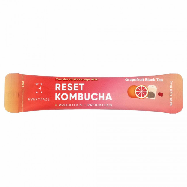 Everydaze, Reset Kombucha, порошковая смесь для напитка, грейпфрутовый черный чай, 10 пакетиков по 5 г каждый. Everydaze, Reset Kombucha, порошковая смесь для напитка, грейпфрутовый черный чай, 10 пакетиков по 5 г каждый.