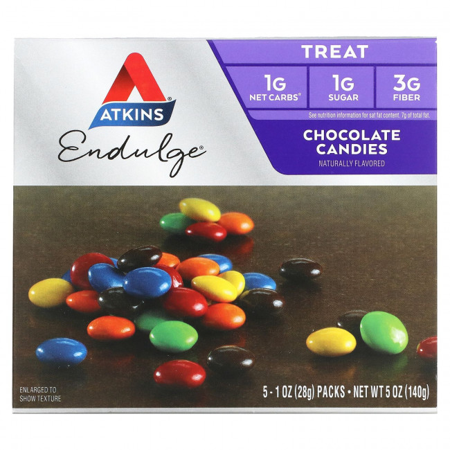 Atkins, Treat Endulge, шоколадные конфеты, 5 упаковок, весом 28 г (1 унция) каждая Atkins, Treat Endulge, шоколадные конфеты, 5 упаковок, весом 28 г (1 унция) каждая