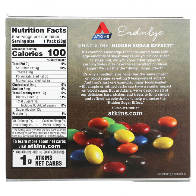 Atkins, Treat Endulge, шоколадные конфеты, 5 упаковок, весом 28 г (1 унция) каждая Atkins, Treat Endulge, шоколадные конфеты, 5 упаковок, весом 28 г (1 унция) каждая