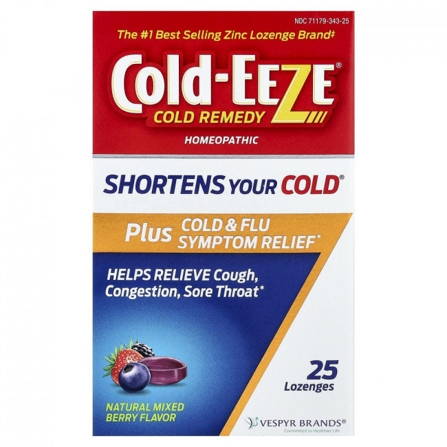 Cold Eeze, средство от простуды, гомеопатическое средство для облегчения симптомов простуды и гриппа, натуральный аромат смешанных ягод, 25 леденцов.