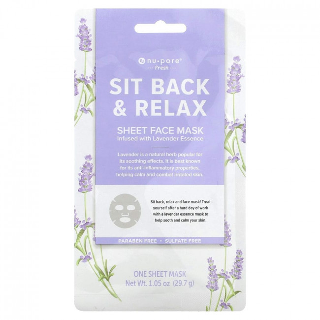 Nu-Pore, Sit Back & Relax, успокаивающая тканевая маска для лица, лаванда, 1 шт., 29,7 г (1,05 унции) Nu-Pore, Sit Back & Relax, успокаивающая тканевая маска для лица, лаванда, 1 шт., 29,7 г (1,05 унции)
