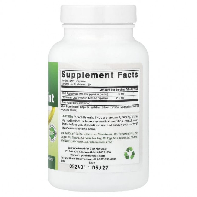 Best Naturals, масло перечной мяты, 250 мг, 120 капсул Best Naturals, масло перечной мяты, 250 мг, 120 капсул