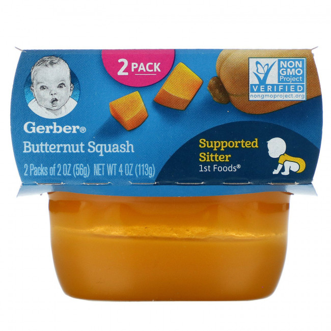 Gerber, пюре из мускатной тыквы, 2 баночки в упаковке, по 56 г (2 унции) каждая Gerber, пюре из мускатной тыквы, 2 баночки в упаковке, по 56 г (2 унции) каждая