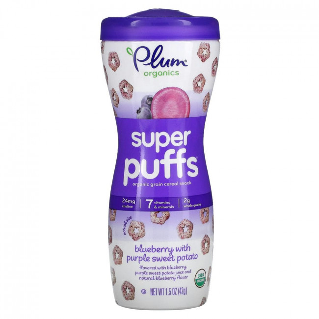 Plum Organics, Super Puffs, снек из органических злаков, голубика и фиолетовый батат, 42 г (1,5 унции) Plum Organics, Super Puffs, снек из органических злаков, голубика и фиолетовый батат, 42 г (1,5 унции)