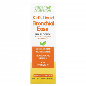 Super Nutrition, Kid's Liquid Bronchial Ease, без спирта, вишня, 30 мл (1 жидк. унция)