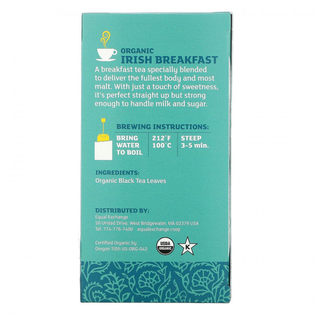 Equal Exchange, Organic Irish Breakfast, черный чай, 20 чайных пакетиков, 40 г (1,41 унции) Equal Exchange, Organic Irish Breakfast, черный чай, 20 чайных пакетиков, 40 г (1,41 унции)