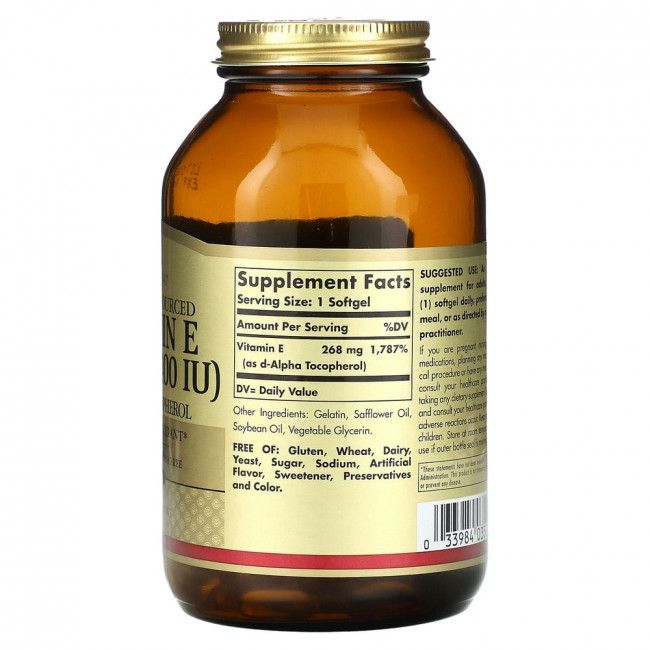 Solgar, Naturally Sourced Vitamin E, 268 mg (400 IU), 250 Softgels