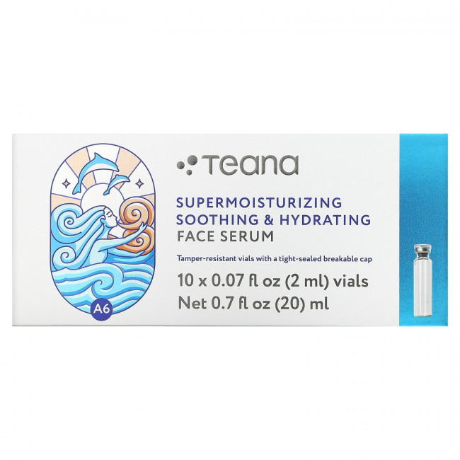 Teana Laboratories, Суперувлажняющая, успокаивающая и увлажняющая сыворотка для лица, 10 флаконов по 2 мл (0,07 жидк. Унции) Teana Laboratories, Суперувлажняющая, успокаивающая и увлажняющая сыворотка для лица, 10 флаконов по 2 мл (0,07 жидк. Унции)