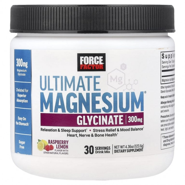 Force Factor, Ultimate, смесь для приготовления напитка с глицинатом магния, со вкусом малины и лимона, 123,6 г (4,36 унции) Force Factor, Ultimate, смесь для приготовления напитка с глицинатом магния, со вкусом малины и лимона, 123,6 г (4,36 унции)