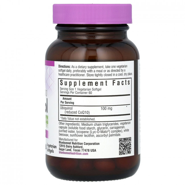 Bluebonnet Nutrition, CellularActive CoQ10, Ubiquinol, 100 мг, 60 вегетарианских капсул Bluebonnet Nutrition, CellularActive CoQ10, Ubiquinol, 100 мг, 60 вегетарианских капсул
