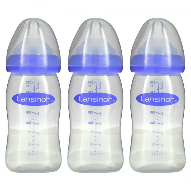 Lansinoh, NaturalWave, бутылочки для кормления грудным молоком с соской, средний поток, 3 бутылочки по 240 мл (8 унций) Lansinoh, NaturalWave, бутылочки для кормления грудным молоком с соской, средний поток, 3 бутылочки по 240 мл (8 унций)