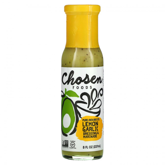 Chosen Foods, Чистое масло авокадо, заправка и маринад, лимон и чеснок, 237 мл (8 жидк. Унций) Chosen Foods, Чистое масло авокадо, заправка и маринад, лимон и чеснок, 237 мл (8 жидк. Унций)