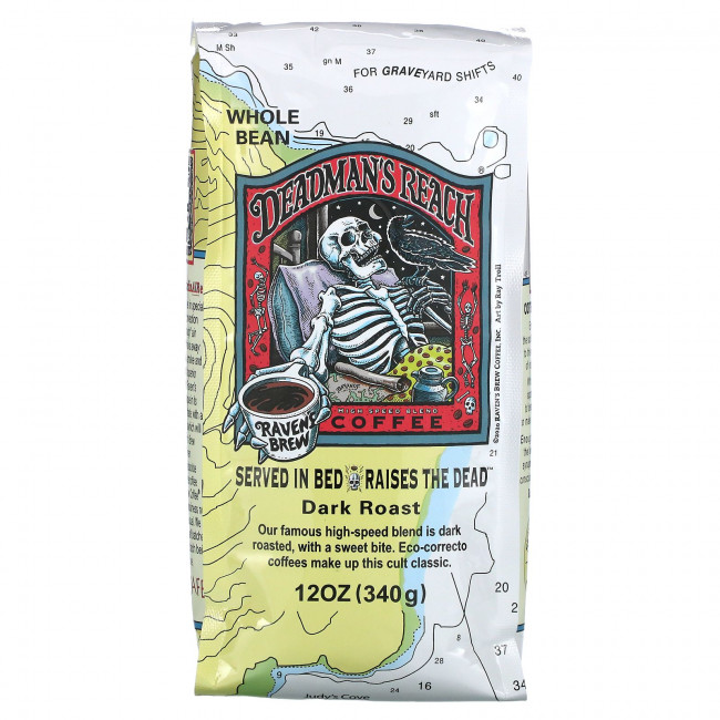 Raven's Brew Coffee, Deadman's Reach Coffee, цельные зерна, темная обжарка, 340 г (12 унций) Raven's Brew Coffee, Deadman's Reach Coffee, цельные зерна, темная обжарка, 340 г (12 унций)
