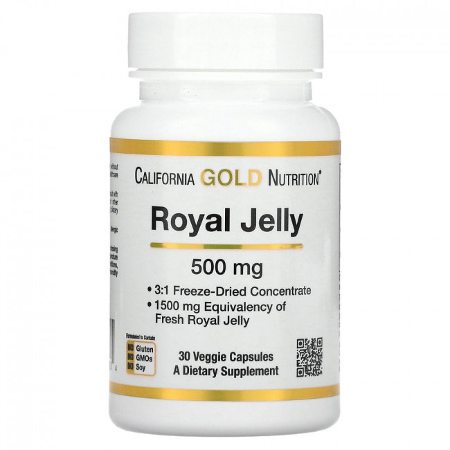 California Gold Nutrition, Маточное молочко, сублимированный концентрат, 500 мг, 30 растительных капсул California Gold Nutrition, Маточное молочко, сублимированный концентрат, 500 мг, 30 растительных капсул