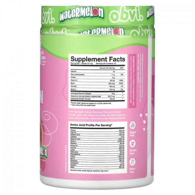 Obvi, More Than Collagen, All-In-One Beauty Nutrition Powder, Watermelon, 10.93 oz (310 g)