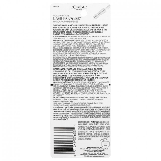 L'Oréal, Voluminous Lash Paradise™ Primer/Base, 250 Soft White, 0.27 fl oz (8 ml) L'Oréal, Voluminous Lash Paradise™ Primer/Base, 250 Soft White, 0.27 fl oz (8 ml)